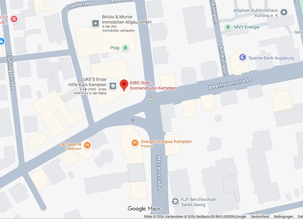 Lageplan: KIBO SUN Sonnenstudio, Salzstraße 1 in Kempten, Ecke Beethovenstraße